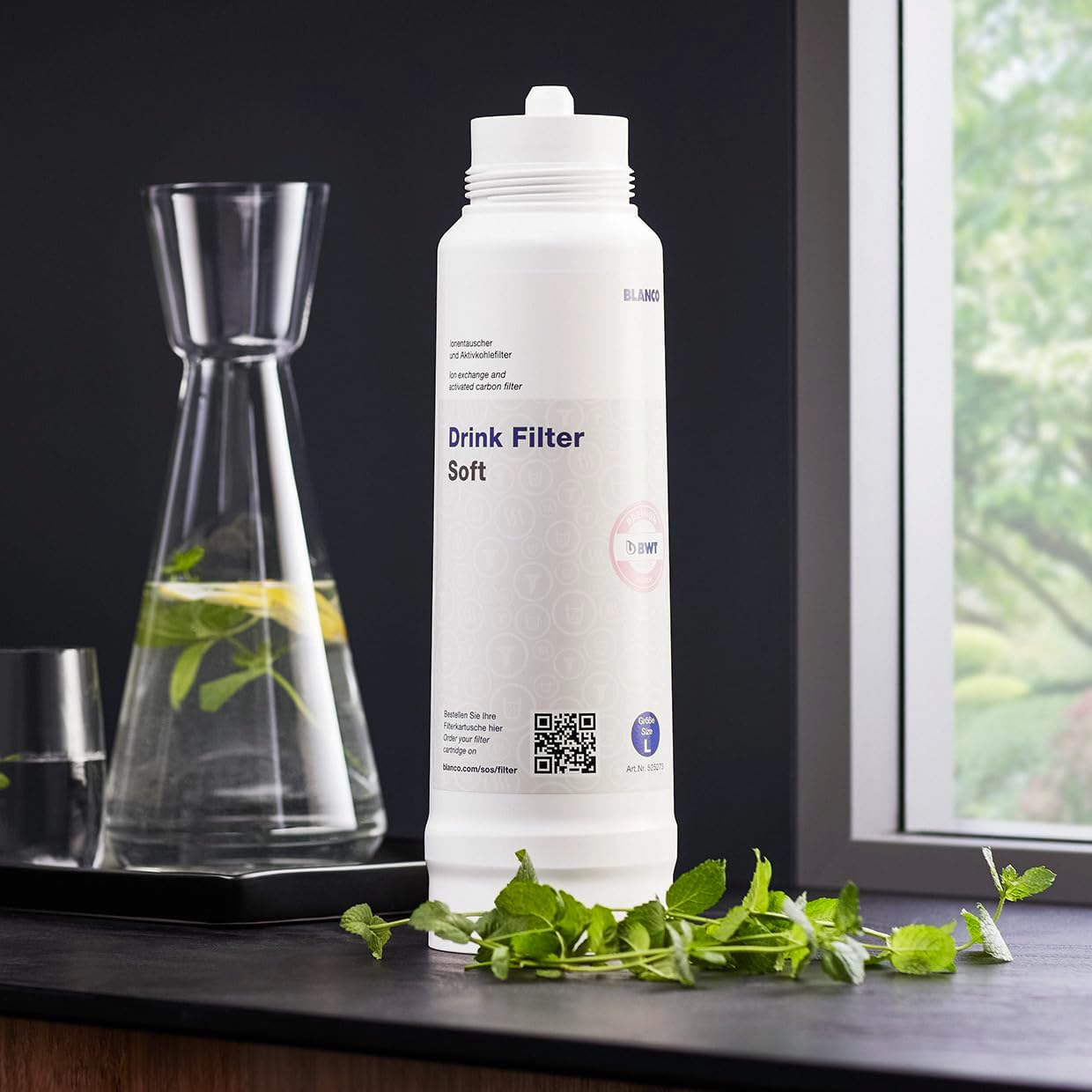 BLANCO Getränkefilter Soft L | Weniger Kalk. Mehr Geschmack | Passend zu: Fontas II, drink.filter, drink.hot | Antikalk-Filterkartusche Filterkapazität: 1800 Liter bei 12 °dTH