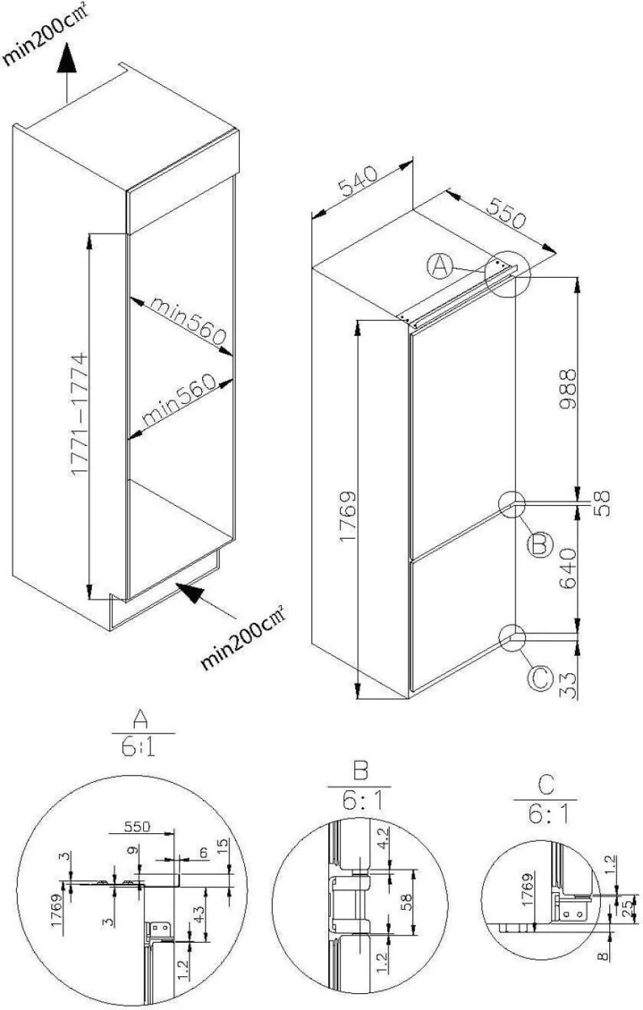 Amica EKGCS 387 921 Einbau-Kühl-Gefrierkombination 178 cm, Schlepptür, Inverter, 270 L, 35 dB – Energieeffizient & Leise, Günstig