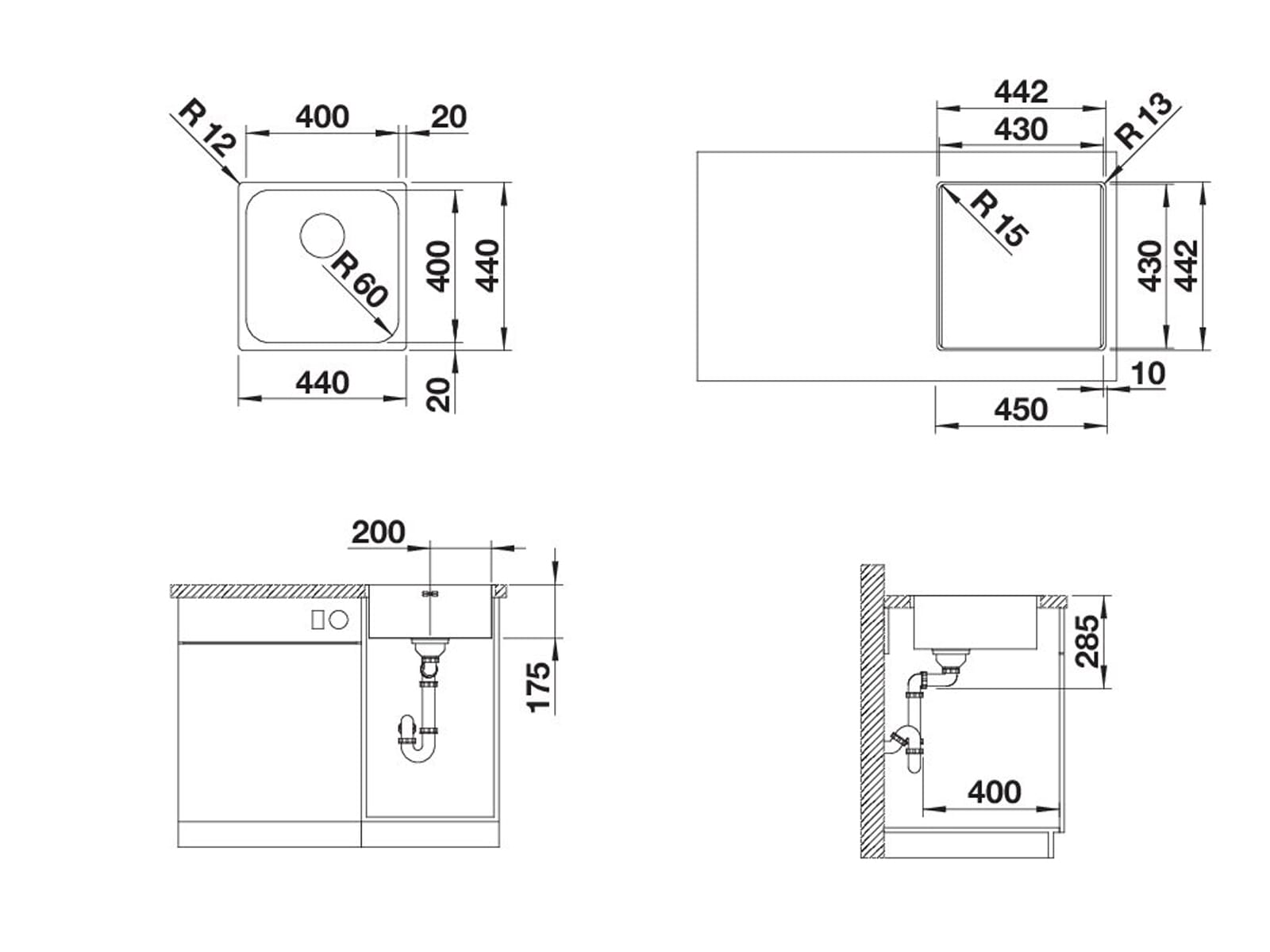 Blanco Supra 400-IF R12 Bürstfinish - 526350 Edelstahlspüle