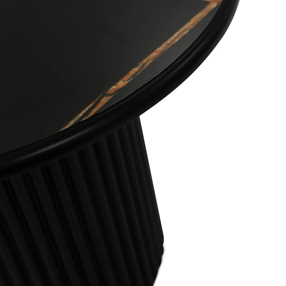 Furnhouse Easy Couchtisch Rund ø80 cm - Marmoroptik & Lamellenoptik Schwarz