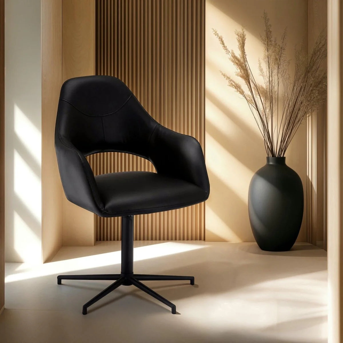 Furnhouse Luna Esszimmerstühle mit Armlehne 2er Set - Drehbar, Kunstleder Schwarz