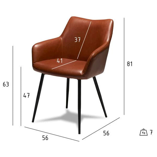 Furnhouse Maria Esszimmerstühle mit Armlehne 2er Set - Kunstleder Cognac Braun