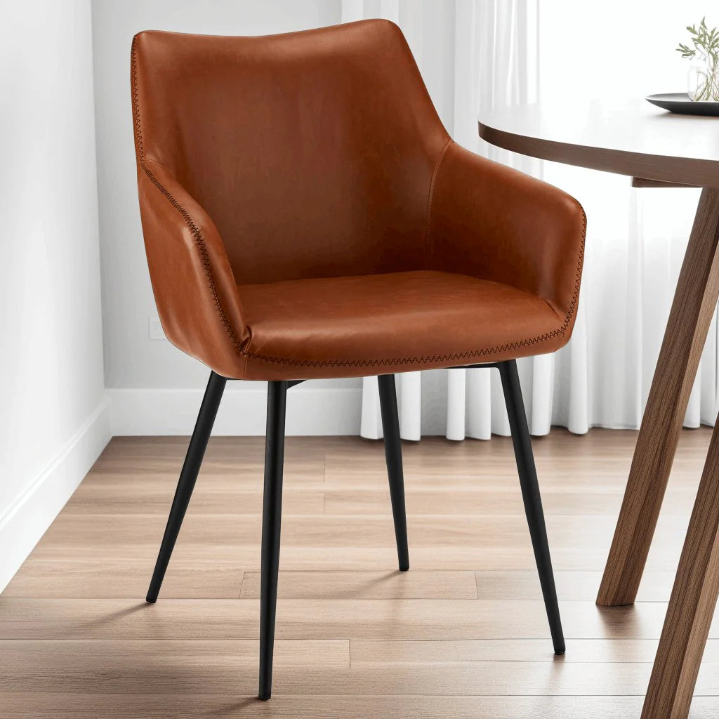 Furnhouse Maria Esszimmerstühle mit Armlehne 2er Set - Kunstleder Cognac Braun