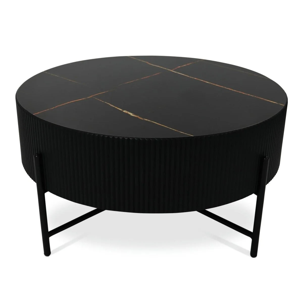 Furnhouse Milo Couchtisch Rund ø80 cm - Marmoroptik & Lamellenoptik Schwarz