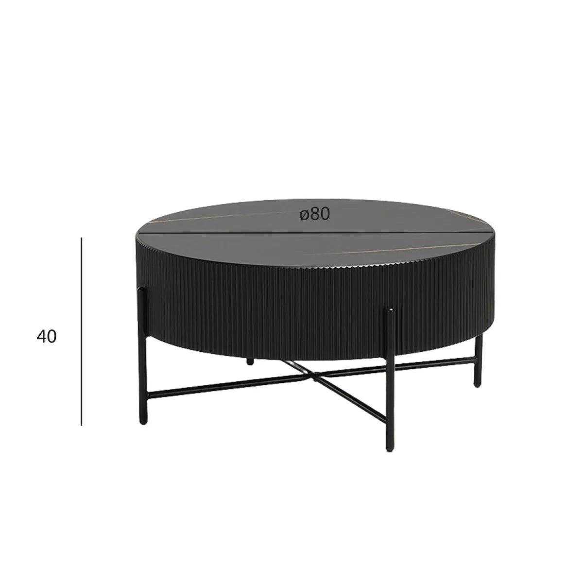 Furnhouse Milo Couchtisch Rund ø80 cm - Marmoroptik & Lamellenoptik Schwarz