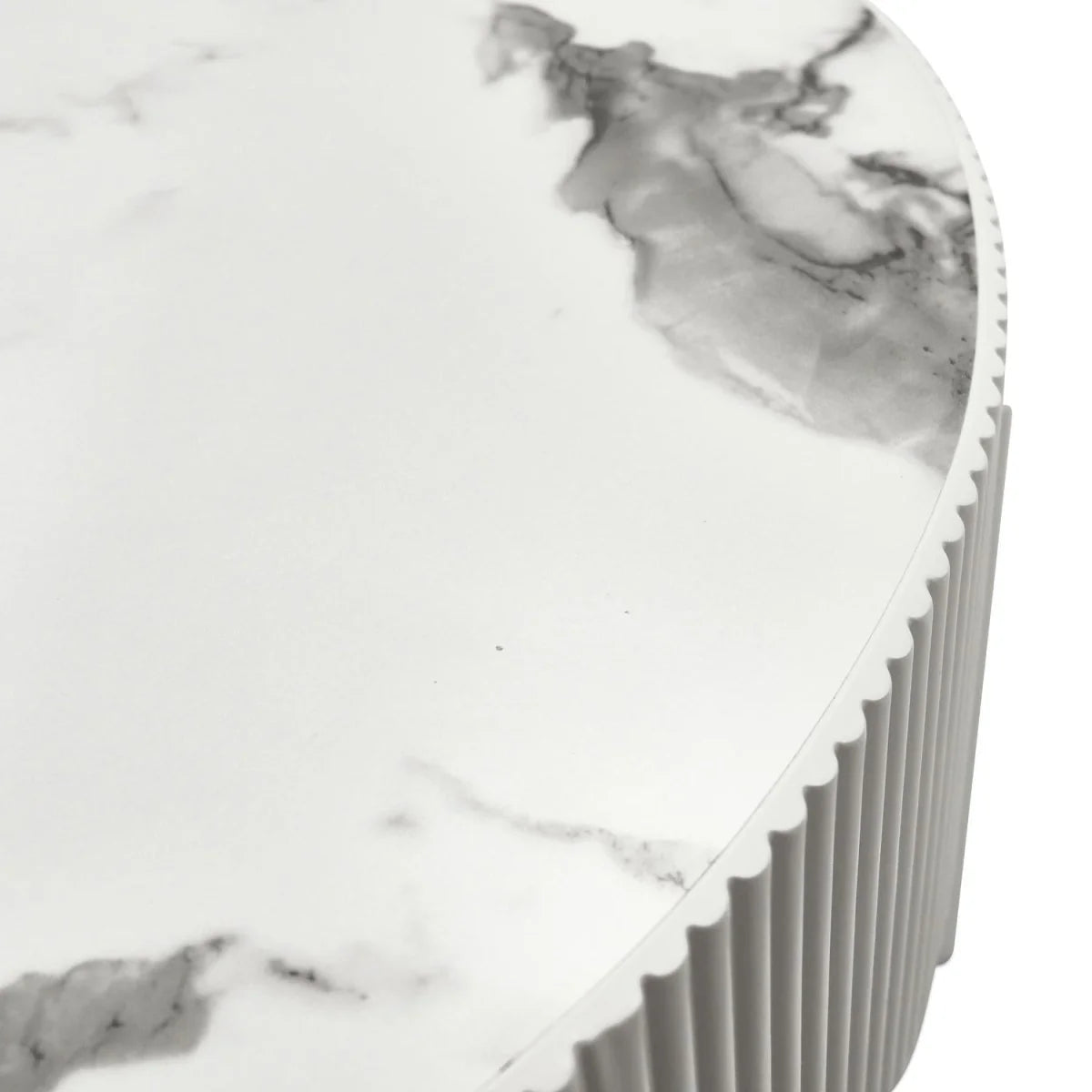 Furnhouse Milo Couchtisch Rund ø80 cm - Marmoroptik & Lamellenoptik Weiß