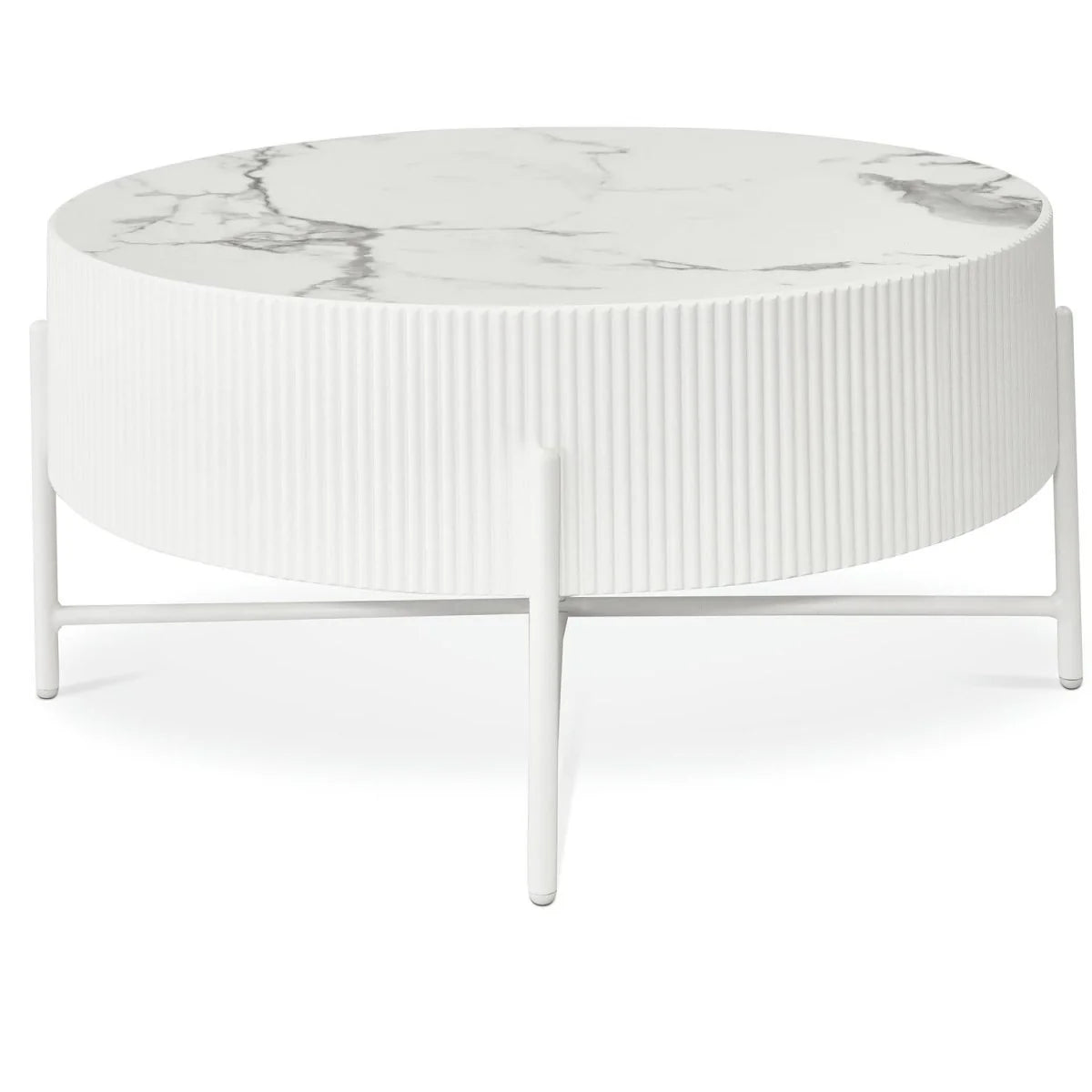 Furnhouse Milo Couchtisch Rund ø80 cm - Marmoroptik & Lamellenoptik Weiß