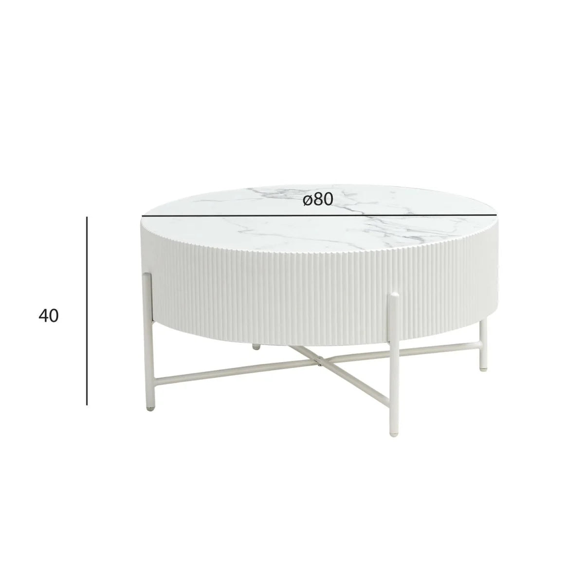 Furnhouse Milo Couchtisch Rund ø80 cm - Marmoroptik & Lamellenoptik Weiß