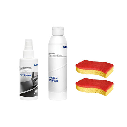 BLANCO DeepClean Silgranit Reinigungsset | Reinigungs- und Pflegeprodukt für Granitspülen | All-in-One-Reinigungsset (DailyClean + DeepClean Silgranit + Spontex Schwamm) | Professioneller Reiniger