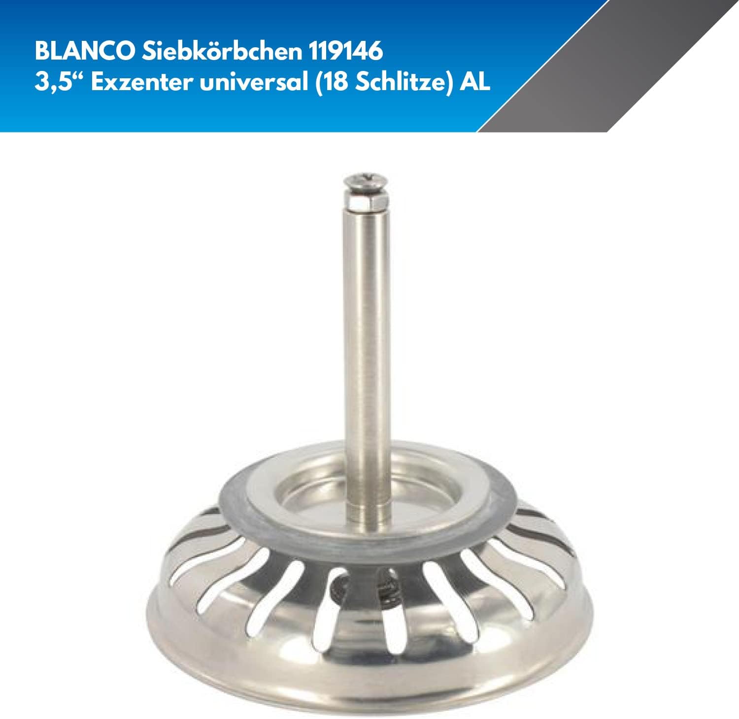 Blanco Siebkörbchen 119146 aus Edelstahl – 7,9 cm (3,5“) mit Zapfen für Exzenterbedienung – Original Ersatzteil mit 18 Ablaufschlitzen