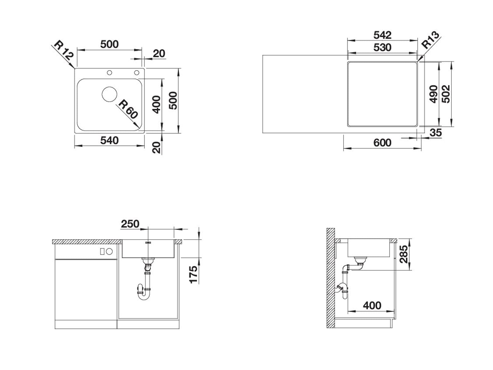 Blanco Supra 500-IF/A R12 Bürstfinish - 526355 Edelstahlspüle