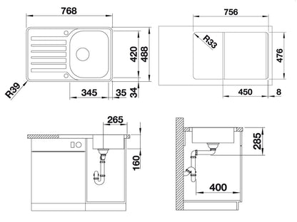 Blanco Lantos 45 S-IF Compact Edelstahlspüle Bürstfinish- Inklusive 5 Jahre Garantie
