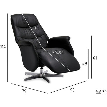 Furnhouse Delta Manueller Relaxsessel - Echtleder/PVC Schwarz