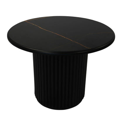 Furnhouse Easy Couchtisch Rund ø60 cm - Marmoroptik & Lamellenoptik Schwarz