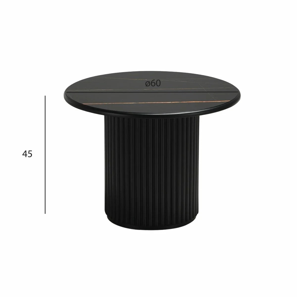 Furnhouse Easy Couchtisch Rund ø60 cm - Marmoroptik & Lamellenoptik Schwarz