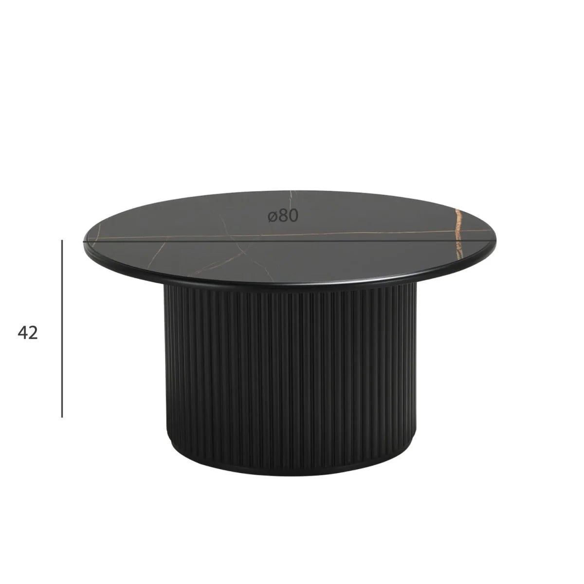 Furnhouse Easy Couchtisch Rund ø80 cm - Marmoroptik & Lamellenoptik Schwarz