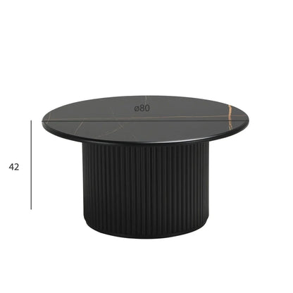 Furnhouse Easy Couchtisch Rund ø80 cm - Marmoroptik & Lamellenoptik Schwarz