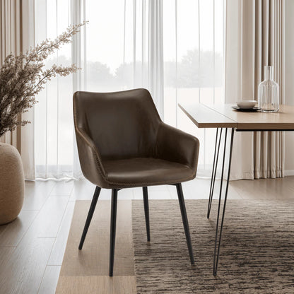 Furnhouse Maria Esszimmerstühle mit Armlehne 2er Set - Kunstleder Braun