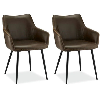 Furnhouse Maria Esszimmerstühle mit Armlehne 2er Set - Kunstleder Braun