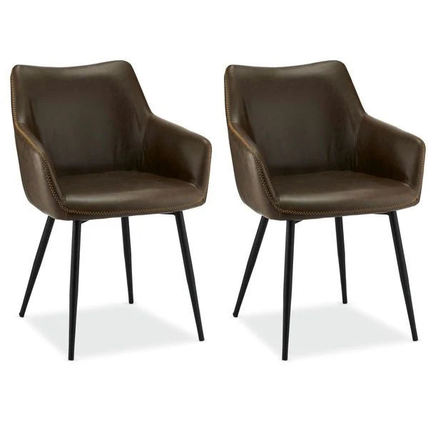 Furnhouse Maria Esszimmerstühle mit Armlehne 2er Set - Kunstleder Braun