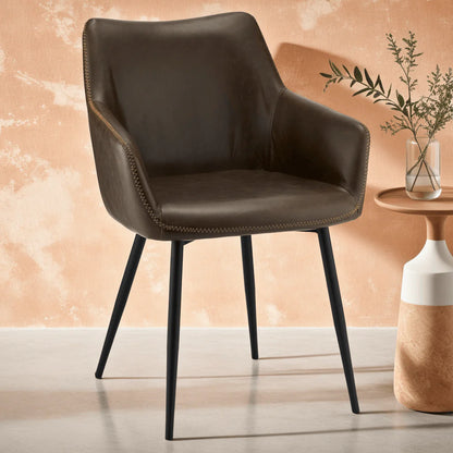 Furnhouse Maria Esszimmerstühle mit Armlehne 2er Set - Kunstleder Braun