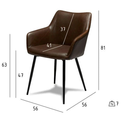 Furnhouse Maria Esszimmerstühle mit Armlehne 2er Set - Kunstleder Braun