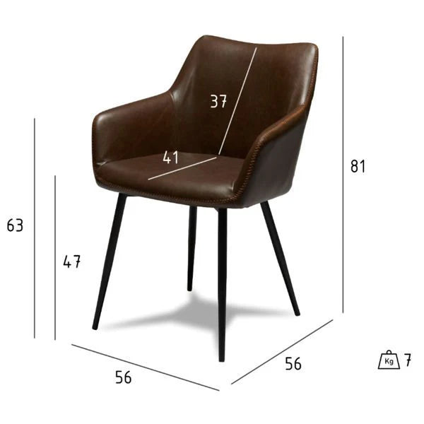 Furnhouse Maria Esszimmerstühle mit Armlehne 2er Set - Kunstleder Braun