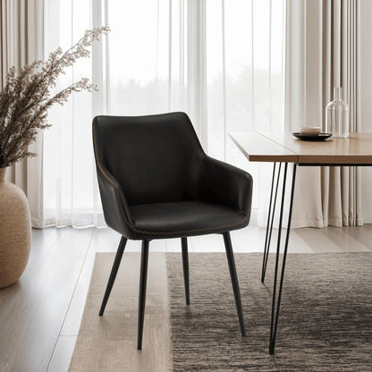Furnhouse Maria Esszimmerstühle mit Armlehne 2er Set - Kunstleder Schwarz