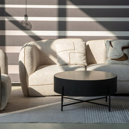 Furnhouse Milo Couchtisch Rund ø80 cm - Marmoroptik & Lamellenoptik Schwarz