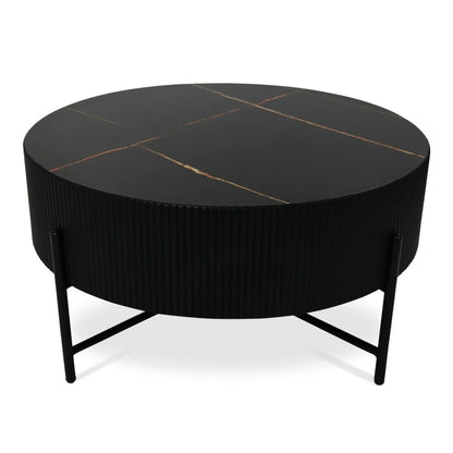 Furnhouse Milo Couchtisch Rund ø80 cm - Marmoroptik & Lamellenoptik Schwarz