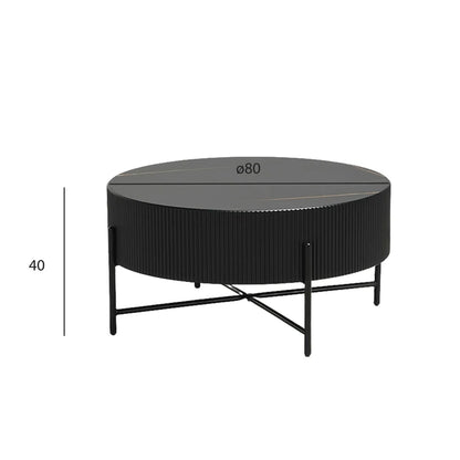 Furnhouse Milo Couchtisch Rund ø80 cm - Marmoroptik & Lamellenoptik Schwarz