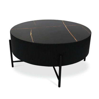 Furnhouse Milo Couchtisch Rund ø80 cm - Marmoroptik & Lamellenoptik Schwarz