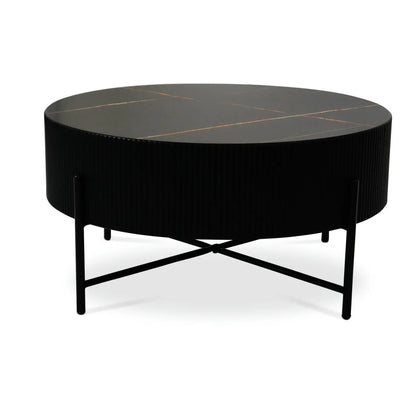 Furnhouse Milo Couchtisch Rund ø80 cm - Marmoroptik & Lamellenoptik Schwarz
