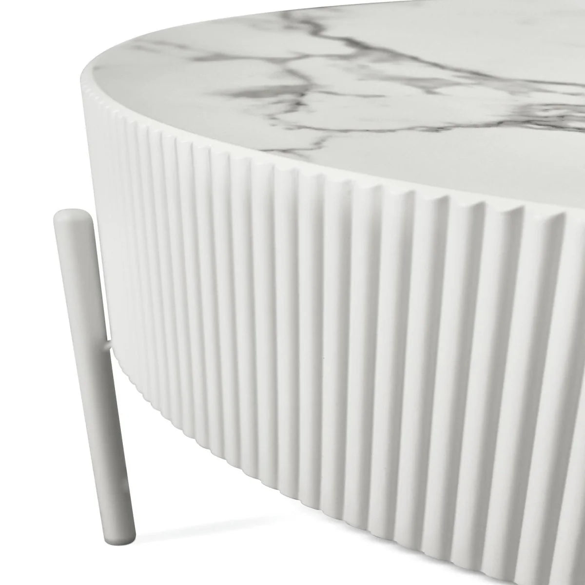 Furnhouse Milo Couchtisch Rund ø80 cm - Marmoroptik & Lamellenoptik Weiß