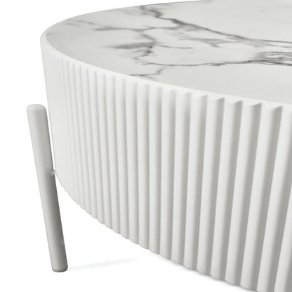 Furnhouse Milo Couchtisch Rund ø80 cm - Marmoroptik & Lamellenoptik Weiß