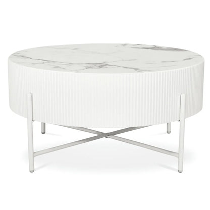 Furnhouse Milo Couchtisch Rund ø80 cm - Marmoroptik & Lamellenoptik Weiß