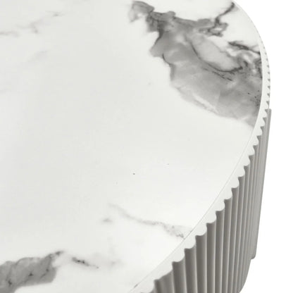 Furnhouse Milo Couchtisch Rund ø80 cm - Marmoroptik & Lamellenoptik Weiß