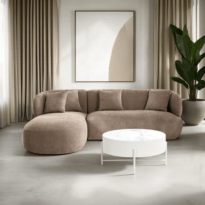 Furnhouse Milo Couchtisch Rund ø80 cm - Marmoroptik & Lamellenoptik Weiß