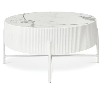 Furnhouse Milo Couchtisch Rund ø80 cm - Marmoroptik & Lamellenoptik Weiß