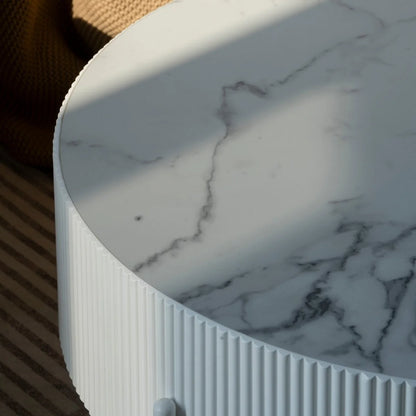 Furnhouse Milo Couchtisch Rund ø80 cm - Marmoroptik & Lamellenoptik Weiß