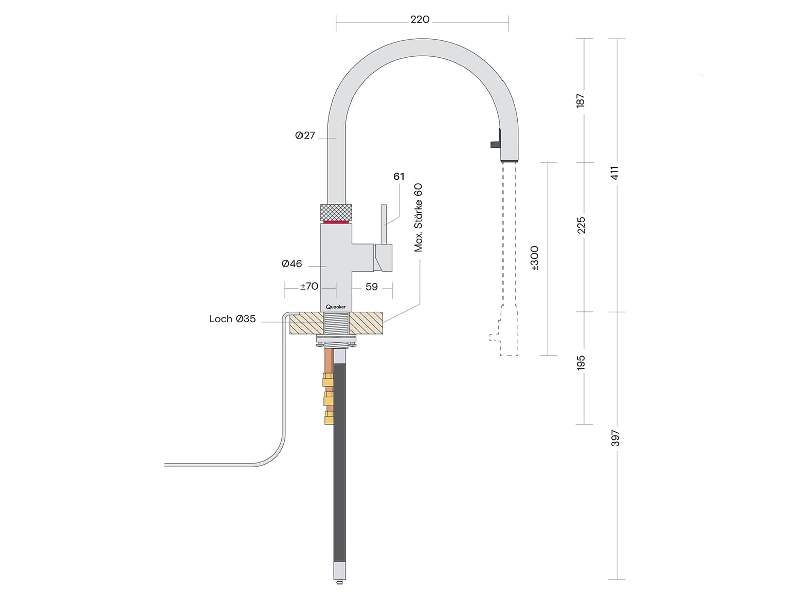 Quooker PRO3 &amp; CUBE | Flex CHR (verchromt glänzend) inkl. Würfelfilter