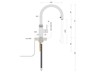 Quooker PRO3 &amp; CUBE | Flex CHR (verchromt glänzend) inkl. Würfelfilter